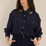 Camisa Laurel Marino Bordada