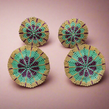 Aretes Redondos Medianos Dorado/Morado/Verde